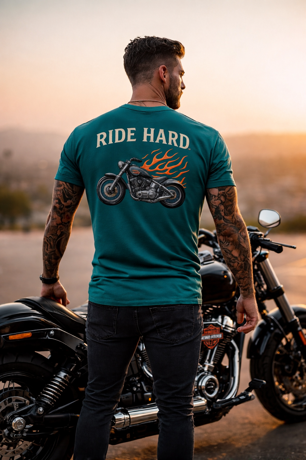Ride Hard Motorcycle Tee Harley Inspired Biker Shirt Badass Motorcycle T-Shirt 7 colors 100% cotton