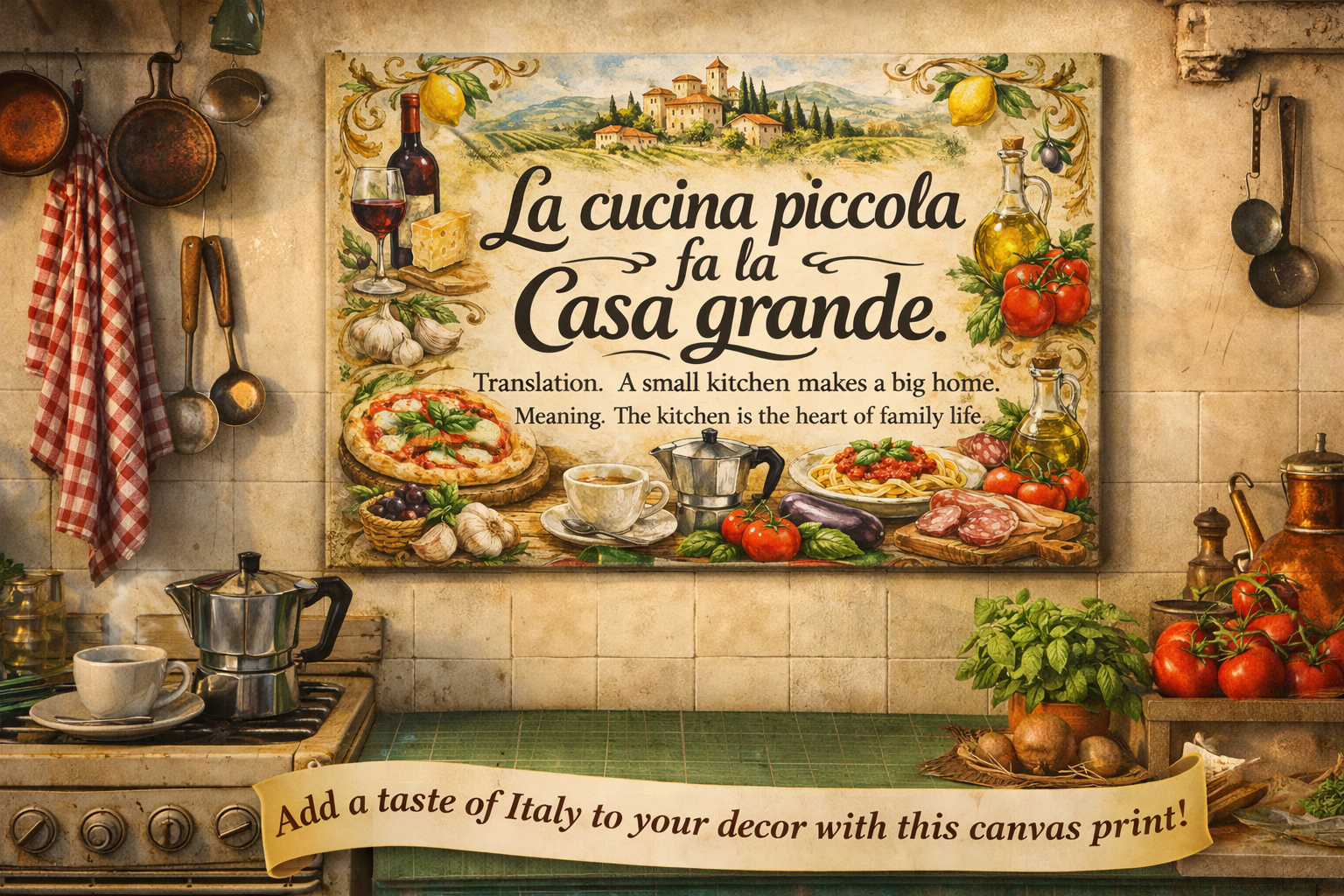Vintage Italian Kitchen Wall Art Canvas La Cucina Italian Bistro Decor Farmhouse Kitchen Canvas Italian Style Wall Art 7 Sizes