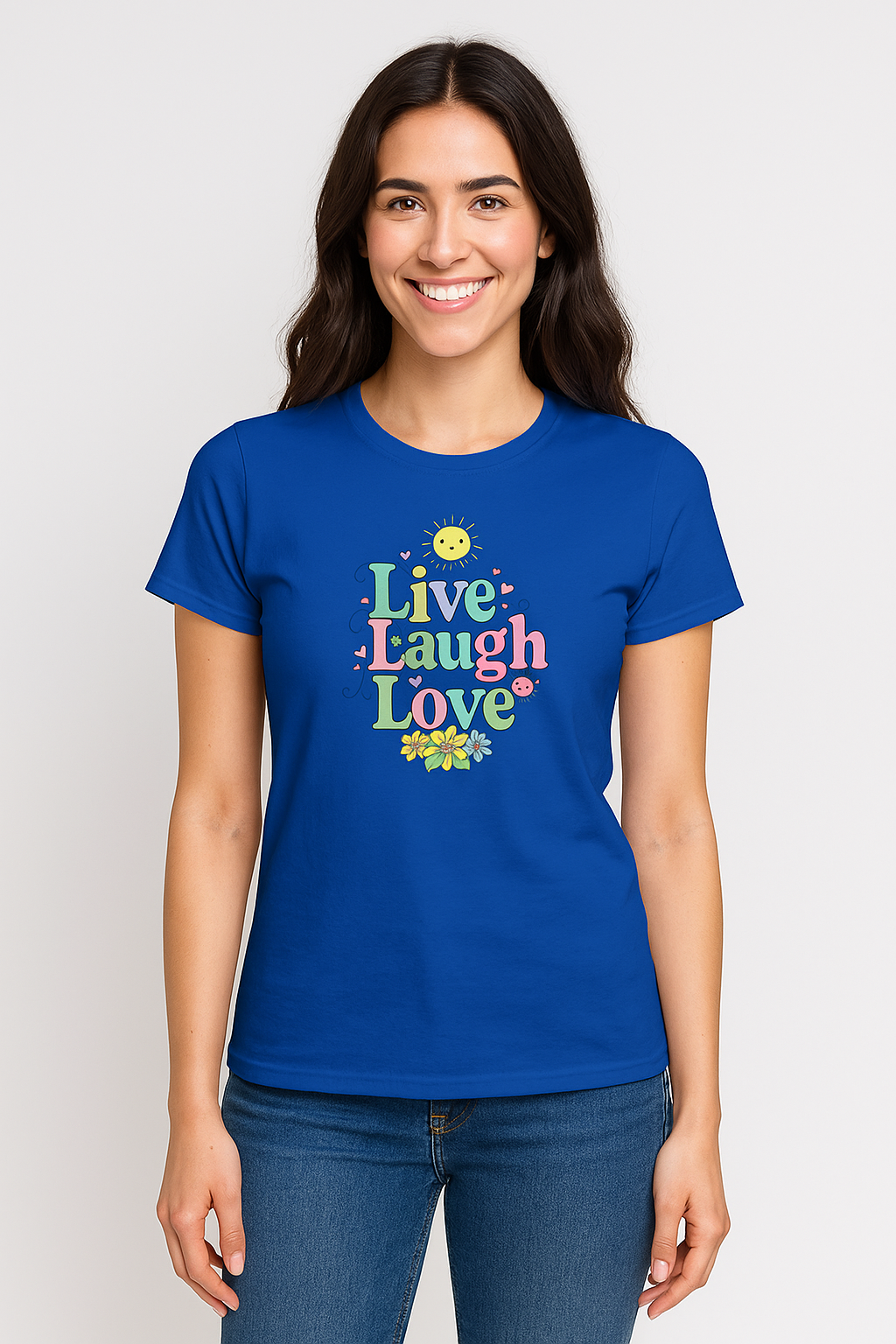 Cute ''Live Laugh Love'' T-Shirt for Women Positive Quote Tee 4 colors 100% cotton