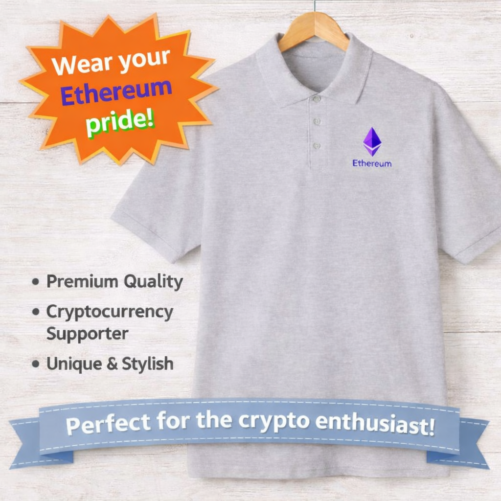 Ethereum Polo Shirt for Men ETH Crypto Logo Polo Crypto Enthusiast Gift Minimalist Crypto Clothing 3 colors 100% cotton