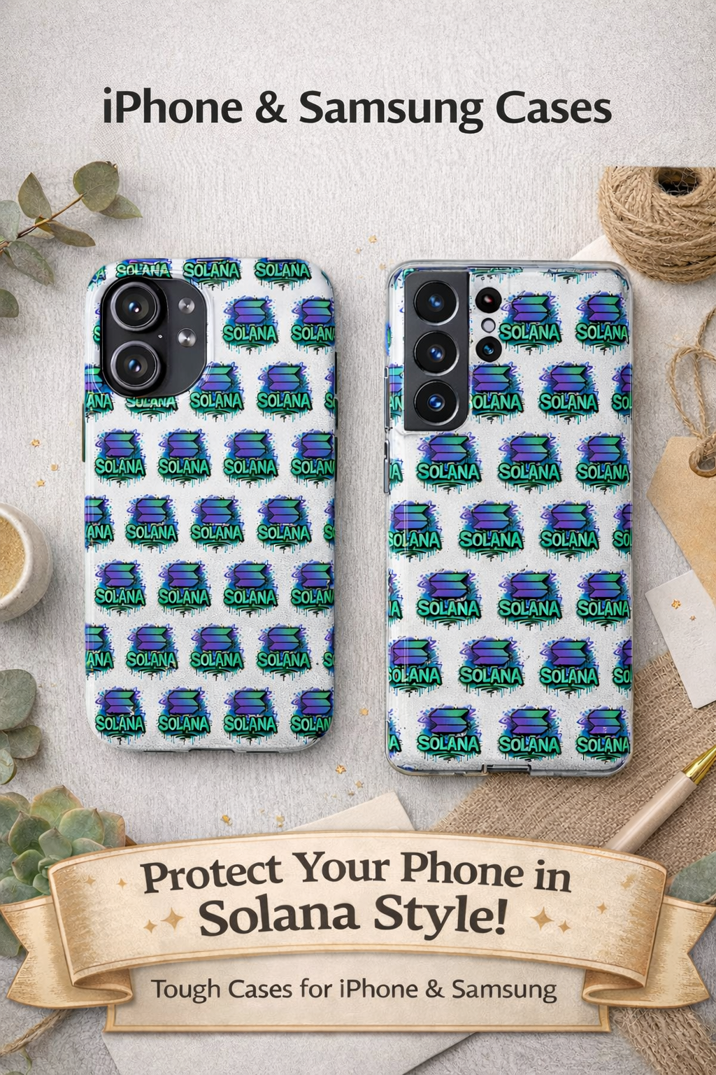 Edgy Solana Tough Phone Case Crypto iPhone Samsung Case Glossy Protective Phone Cover Impact Resistant SOL Case