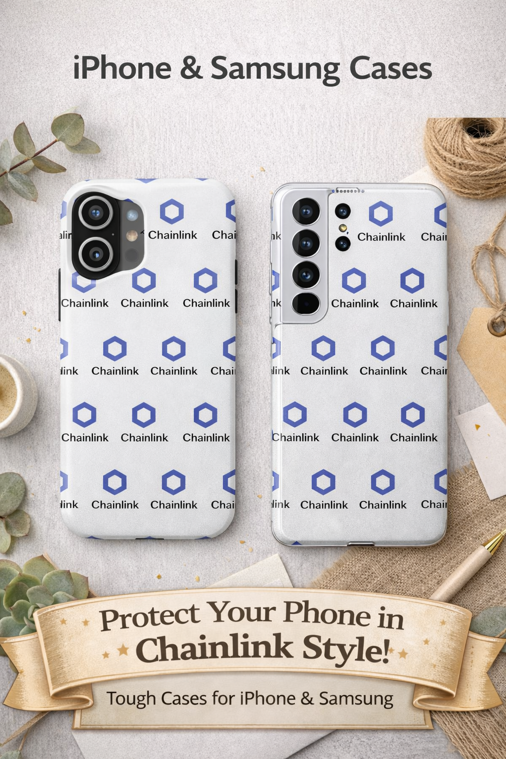 Chainlink Tough Phone Case LINK Crypto Phone Case iPhone and Samsung Case Glossy Protective Cover Chainlink Logo Case