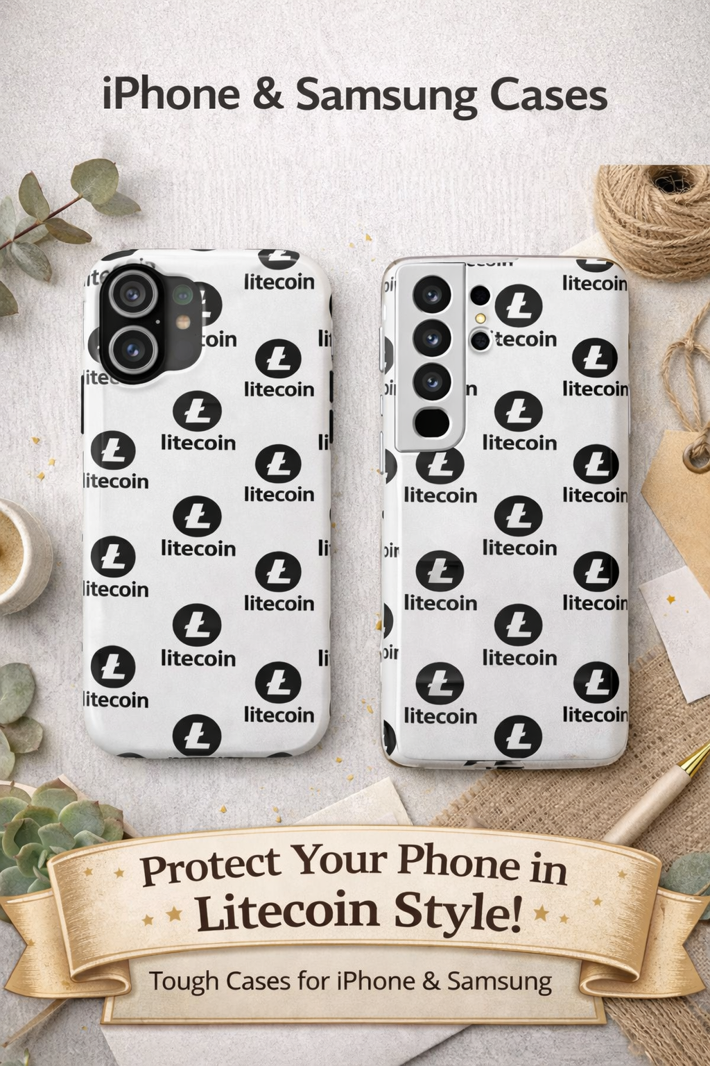 Litecoin Tough Phone Case Crypto iPhone Case Samsung Galaxy Case Litecoin Logo Phone Cover Glossy Protective Case