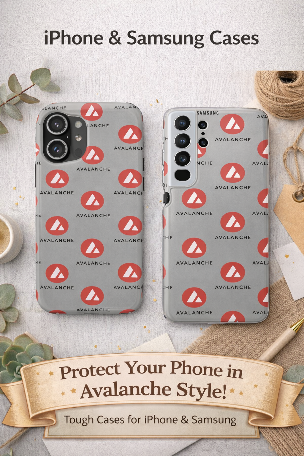 Avalanche Tough Phone Case AVAX Crypto Phone Case iPhone and Samsung Case Glossy Protective Cover Avalanche Logo Case