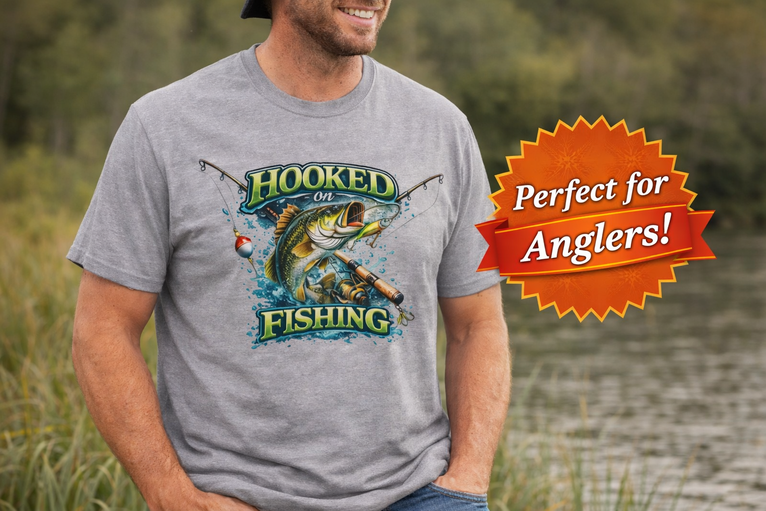 Hooked on Fishing T-Shirt Bass Fishing Graphic Tee for Anglers 8 colors 100% cotton