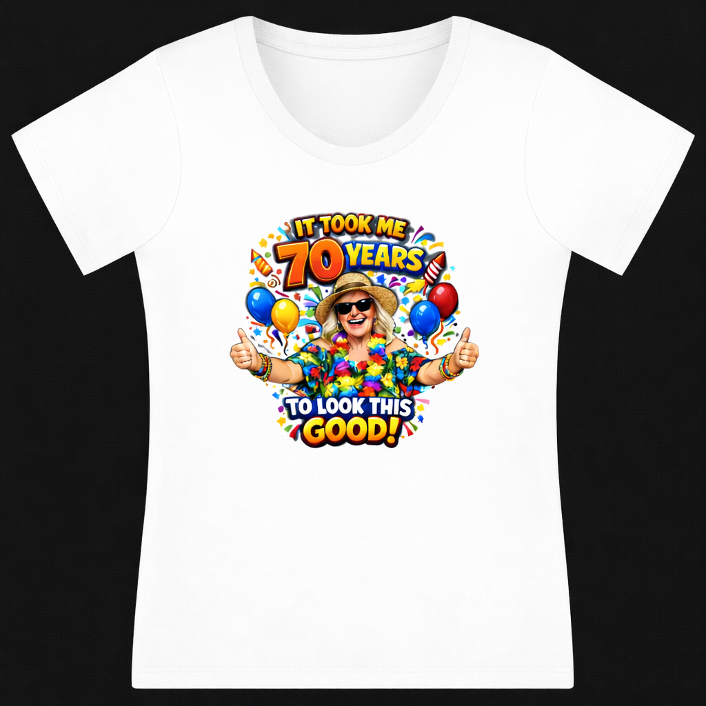 Funny 70th Birthday T Shirt for Women Stylish Senior Birthday Gift 3 colors cotton/polyester/spandex blend