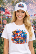 Sats and Stripes USA 250th Anniversary Hat 1776-2026 Patriotic Baseball Cap White Female Model