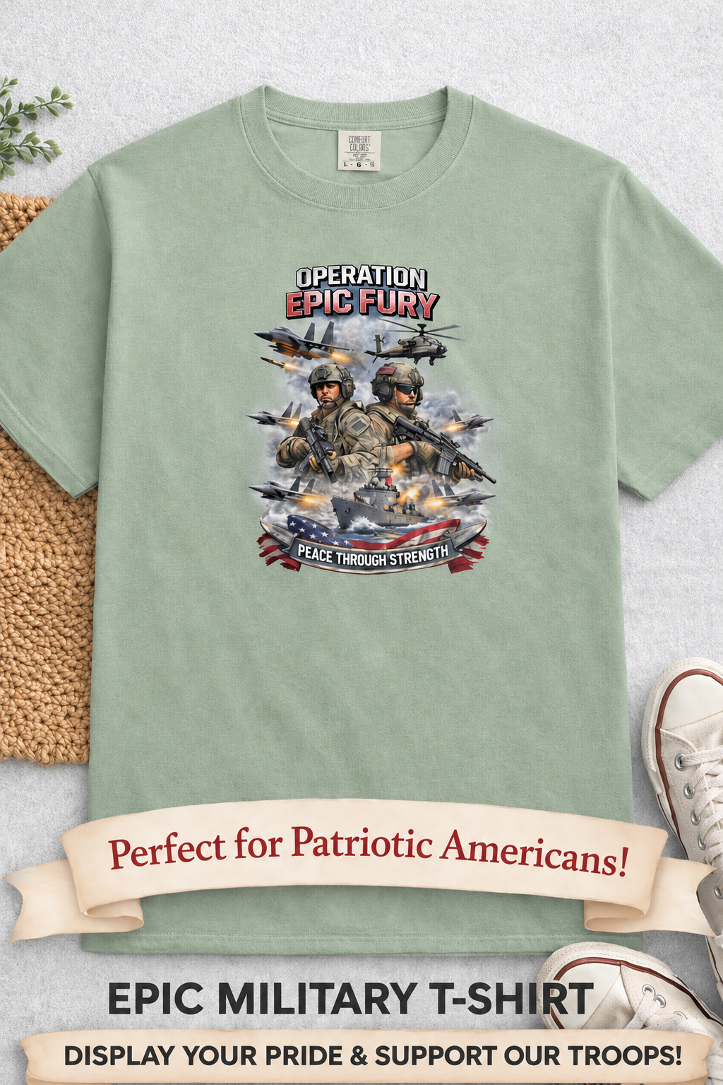 Operation Epic Fury Frieden durch Stärke T-Shirt Patriotisches Militär Power Shirt 7 Farben 100% Baumwolle
