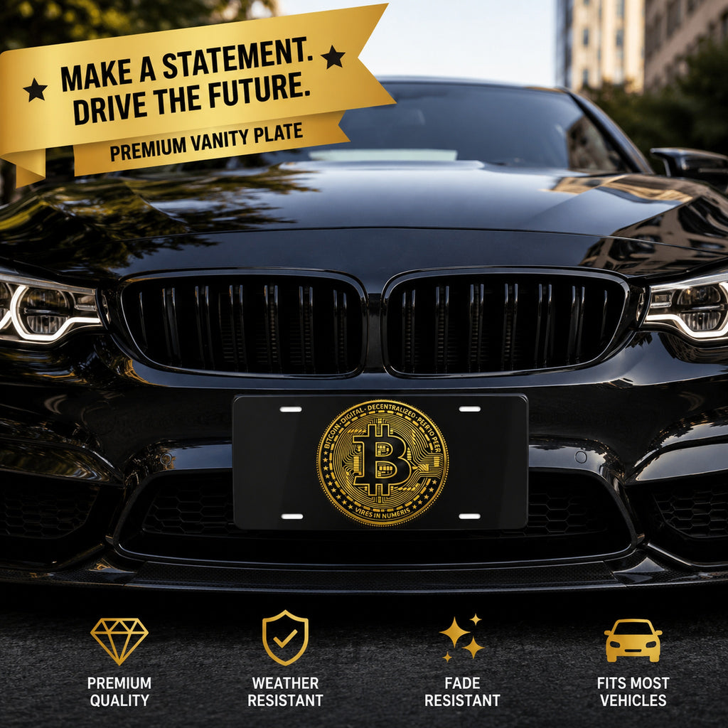 Black and Gold Bitcoin Vanity Plate Aluminum Front License Plate