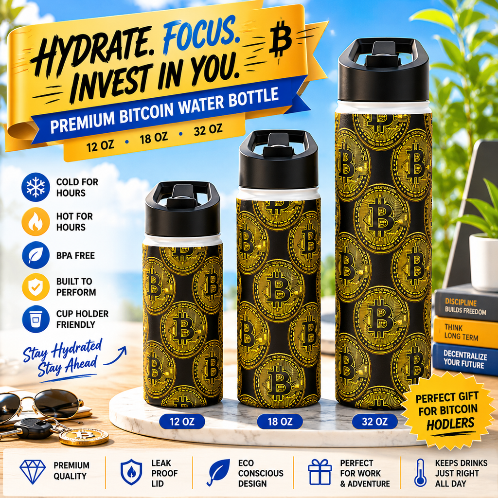 Bitcoin Stainless Steel Water Bottle Black And Gold Crypto Bottle (3 sizes)