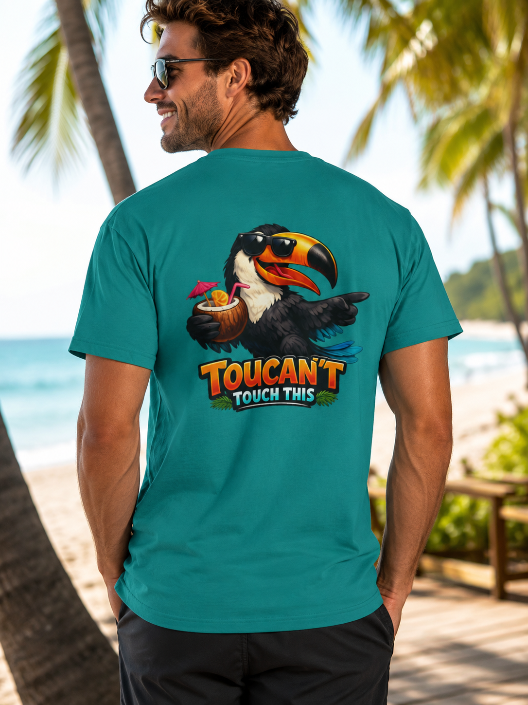 Toucan't Touch This Funny Toucan T-Shirt Tropical Beach Pun Graphic Tee Back Print 4 colors -  100% cotton