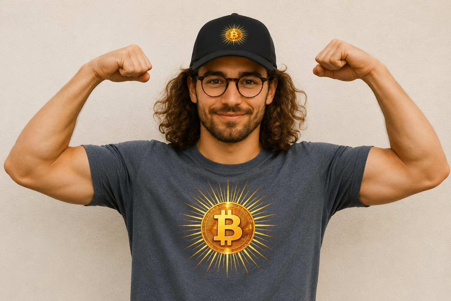 Sats and Stripes Bitcoin Sunburst Tee Where style meets conviction & the future burns bright Grey
