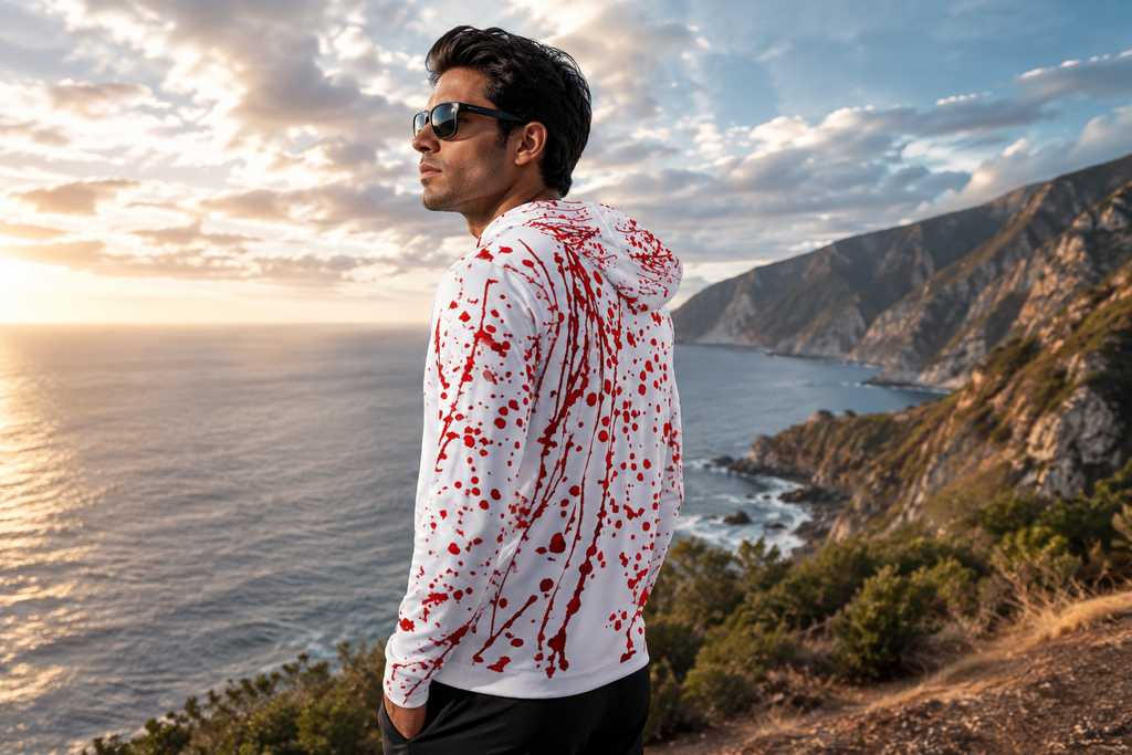 Sats and Stripes Red Paint Splatter UPF 50+ Performance Men's Sport Hoodie