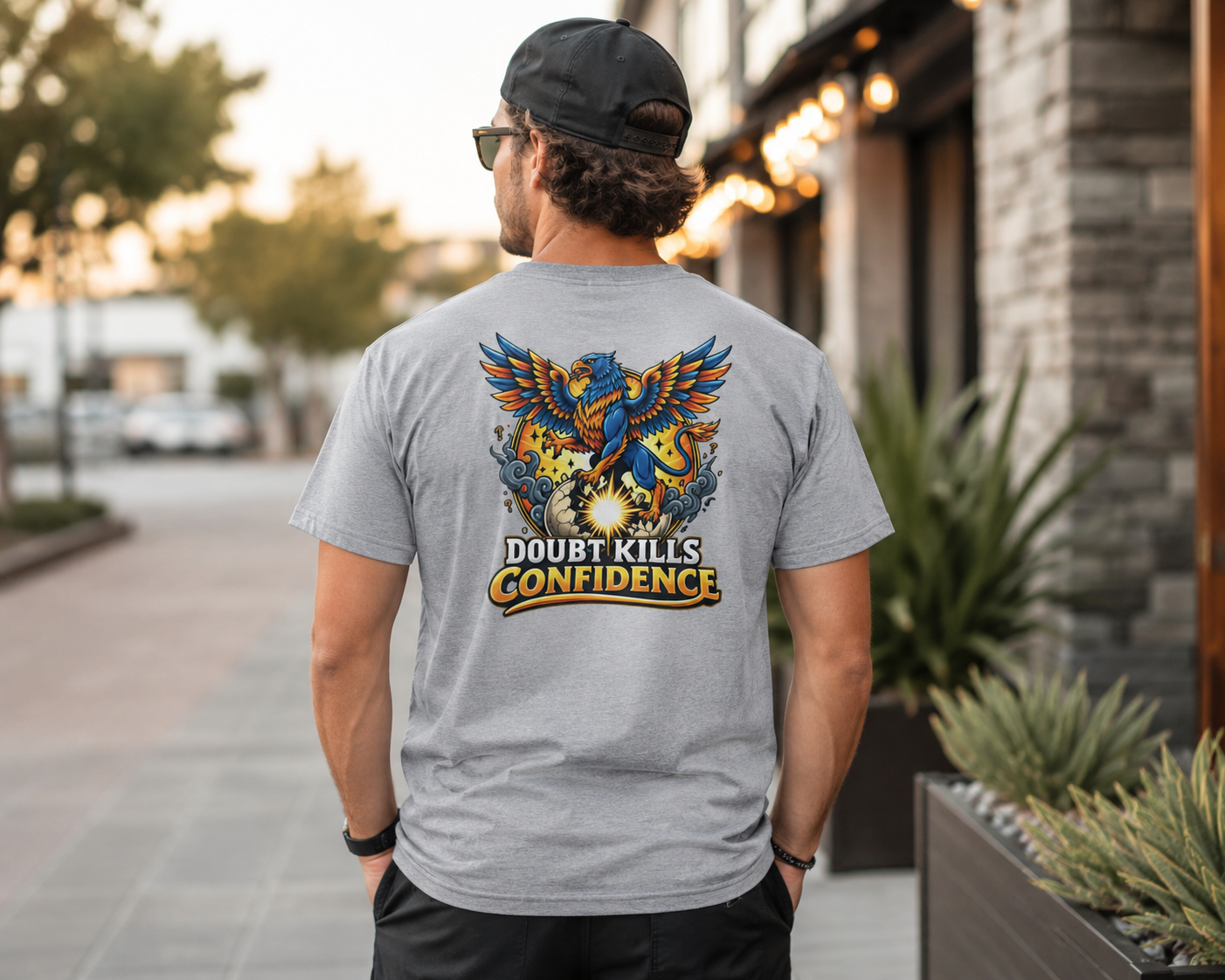 SatsandStripes.com Doubt Kills Confidence Phoenix T-Shirt – Motivational Back Print Graphic Tee 