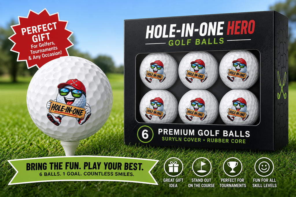 SatsandStripes.com Hole-In-One Hero Golf Balls – Funny Golfer Gift 6-Pack