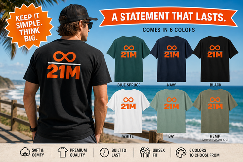 SatsandStripes.com 21 Million Bitcoin T-Shirt – Fixed Supply BTC Back Print Tee