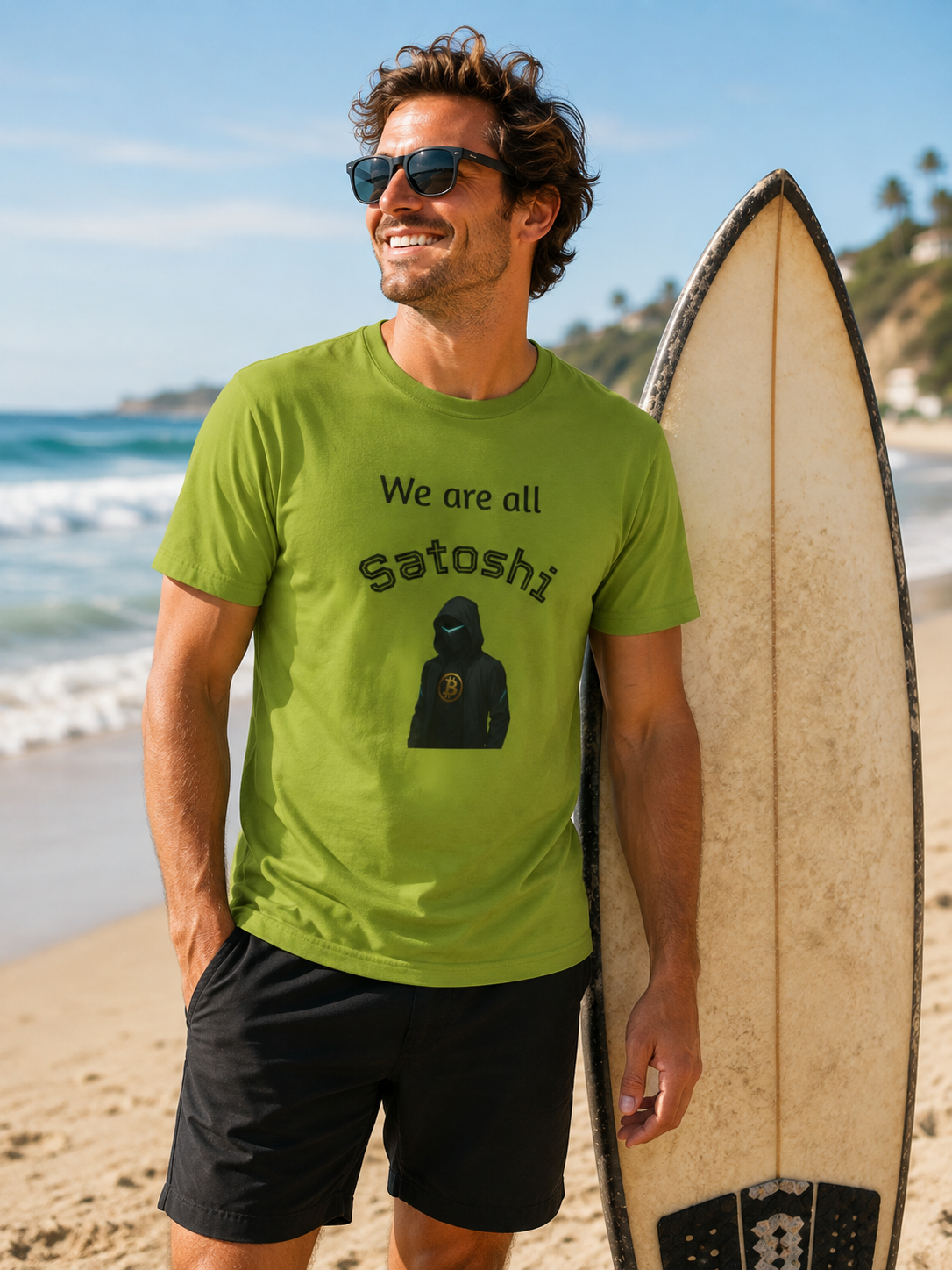 SatsandStrpes.com We Are All Satoshi Bitcoin T-Shirt A symbol of anonymity Kiwi