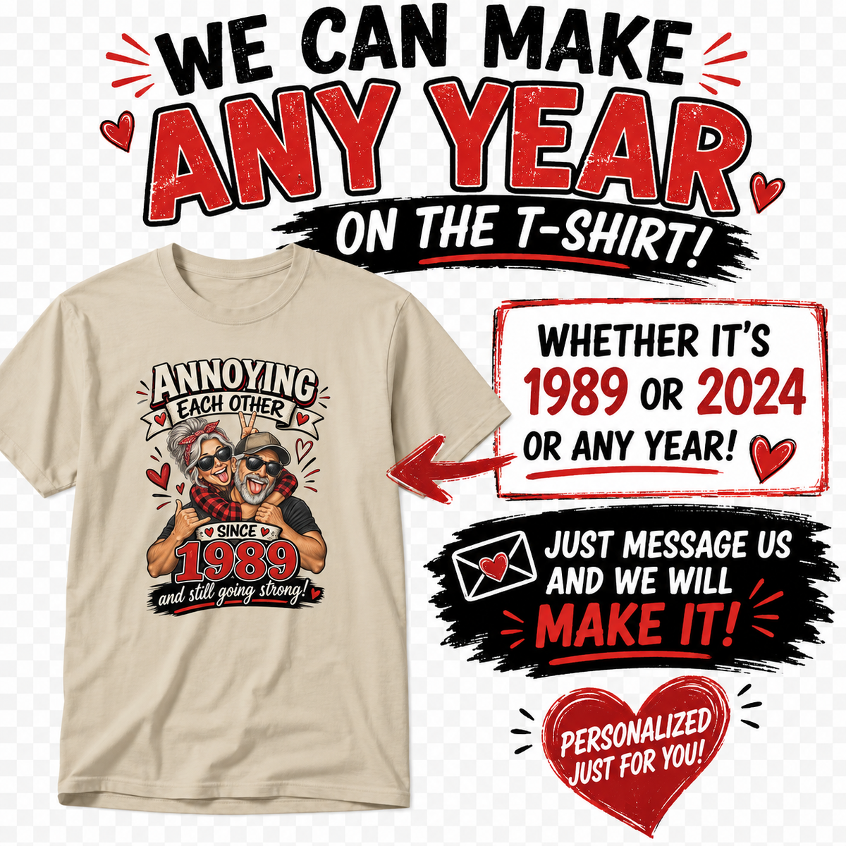 Personalized Annoying Each Other Since [Year] T-Shirt – Funny Couples Anniversary Gift – Custom Year Husband & Wife Tee Sand
