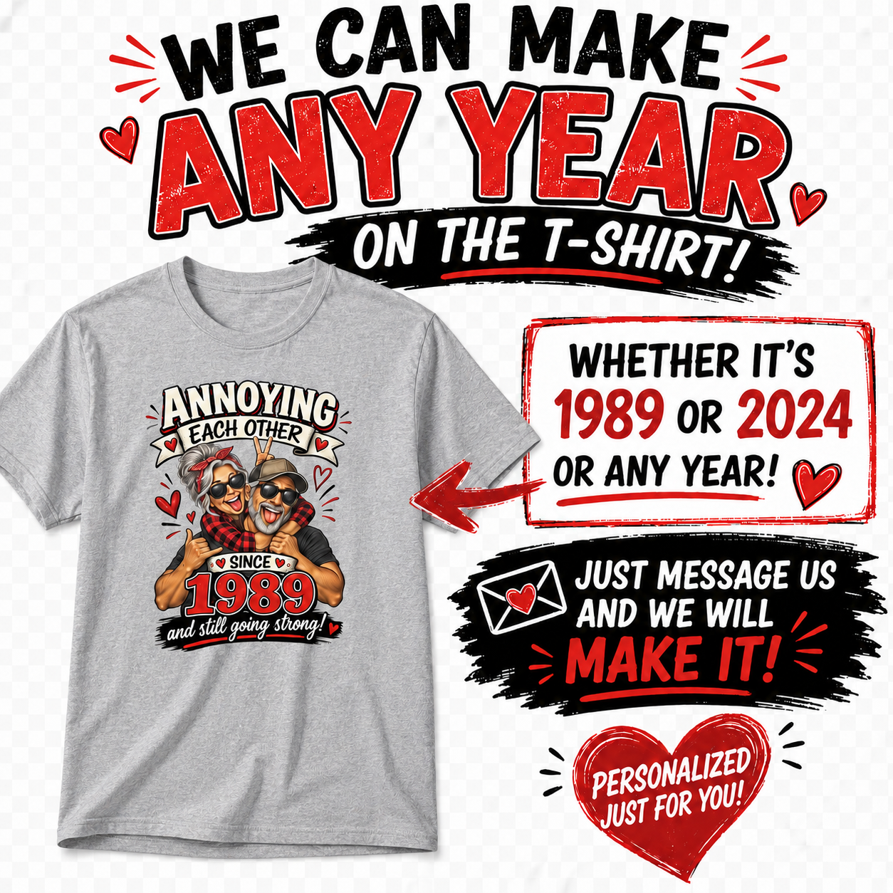 Personalized Annoying Each Other Since [Year] T-Shirt – Funny Couples Anniversary Gift – Custom Year Husband & Wife Tee Grey