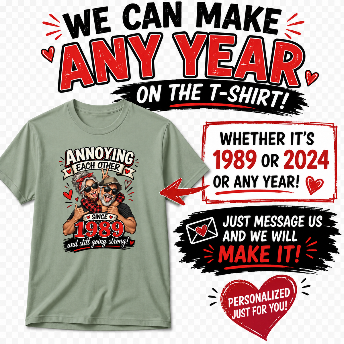 Personalized Annoying Each Other Since [Year] T-Shirt – Funny Couples Anniversary Gift – Custom Year Husband & Wife TeeSage
