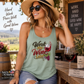 SatsandStripes.com Work Now, Wine Later Women’s Scoop Neck Tank Top – Funny Wine Lover Graphic Sage
