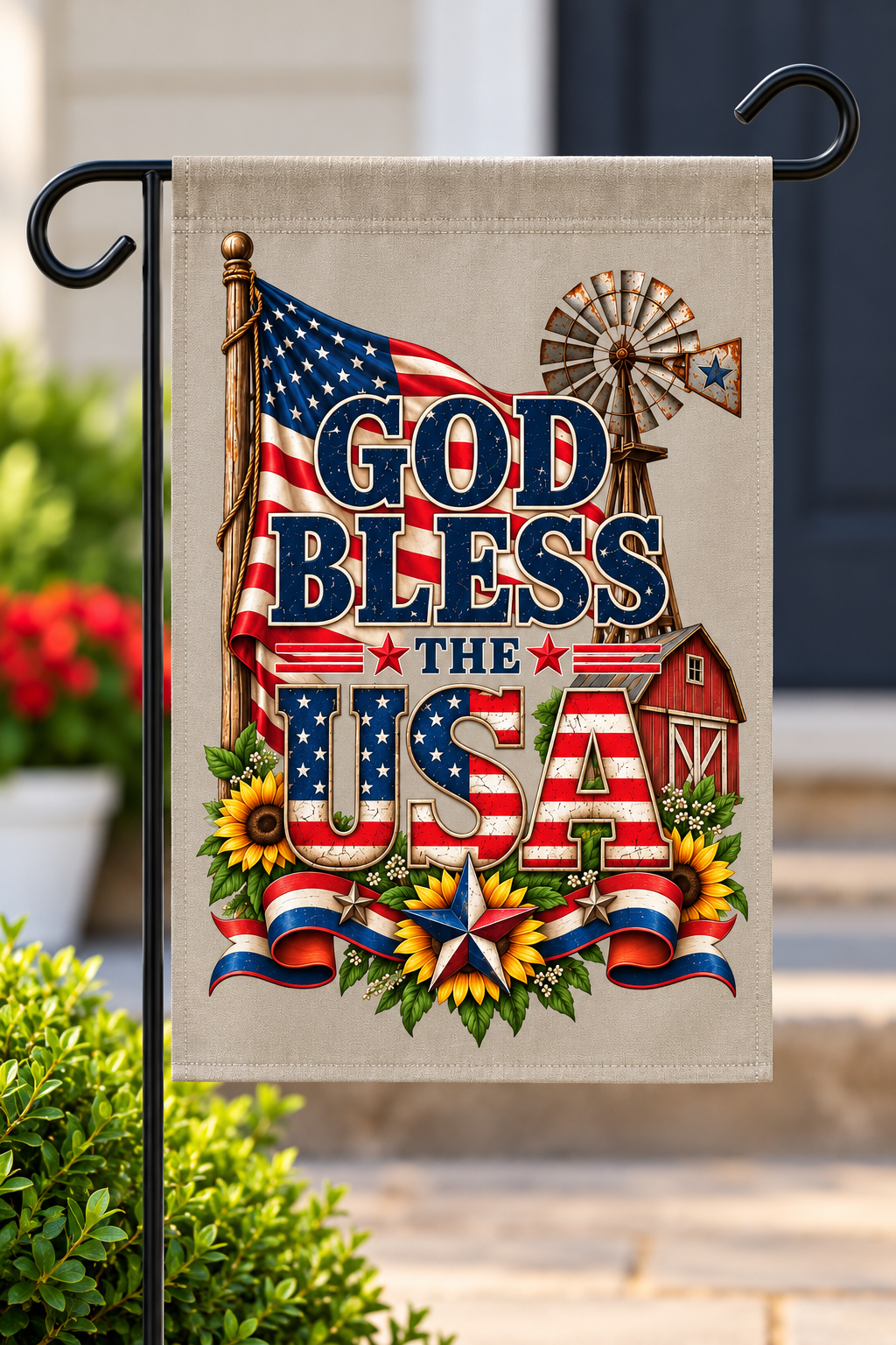 SatsandStripes.com God Bless the USA , 12 x 18 Garden Flag – Rustic Patriotic American Flag Yard Décor Outdoor Garden Banner