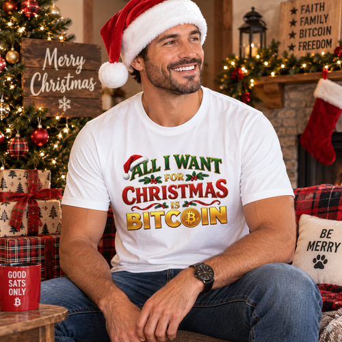 SatsandStripes.com All I Want for Christmas Is Bitcoin T-Shirt – Funny Crypto Holiday Tee for Bitcoin Lovers 5 colors - 100% cotton