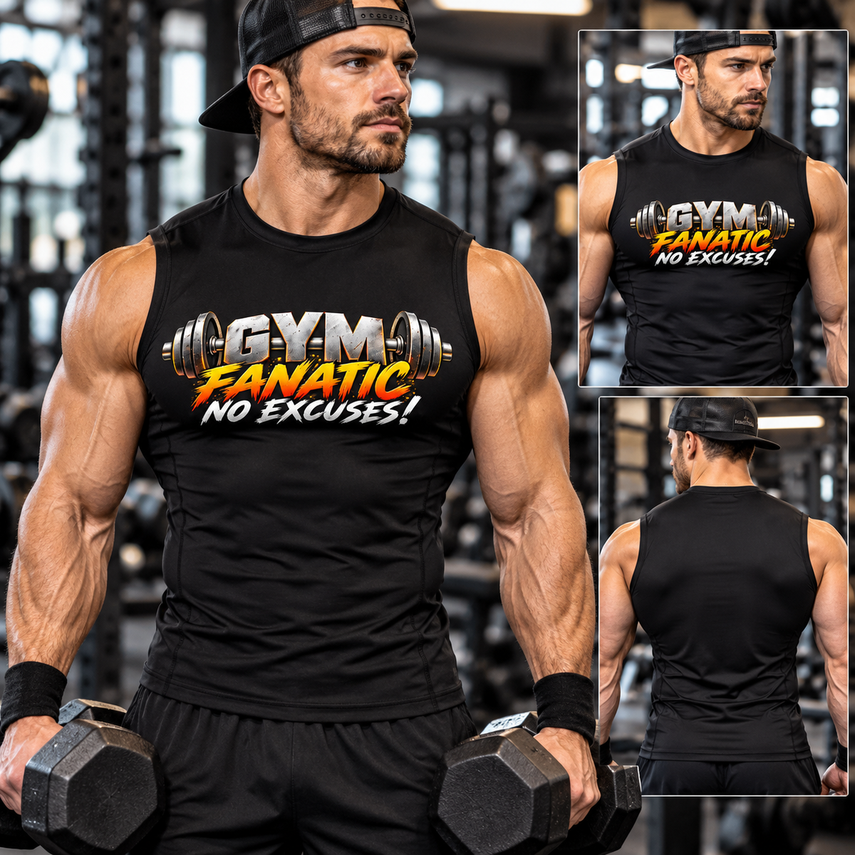 SatsandStripes.com Gym Fanatic No Excuses Compression Tee – Men’s Moisture-Wicking Performance Workout Shirt 2 colors