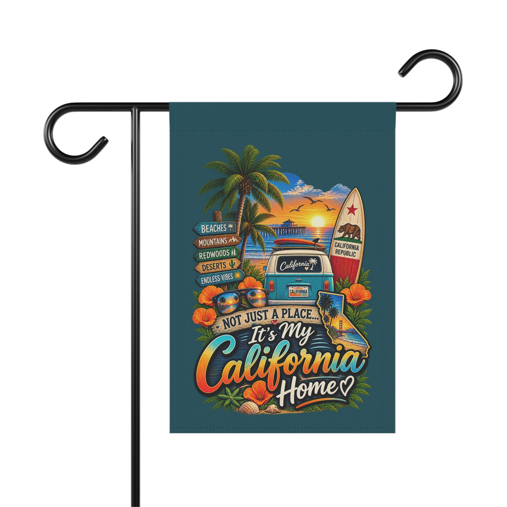 Satsandtripes.com California Is Home Garden Flag – Golden State Beach, Mountains & Redwoods Outdoor Yard Decor 12 x 18