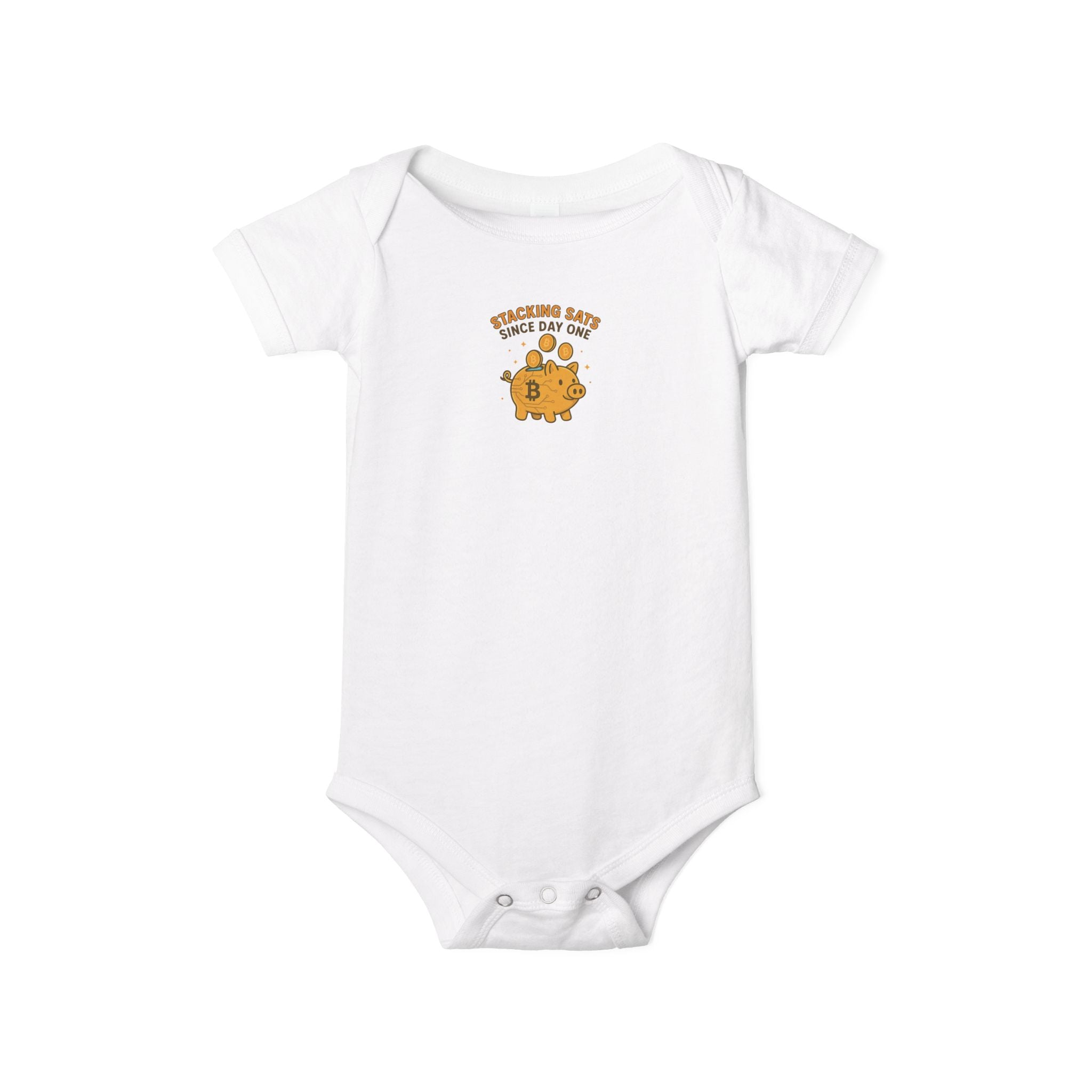 Bitcoin Baby Onesie Stacking Sats Since Day One Cute Crypto Piggy Bank Bodysuit 6 colors 100% cotton