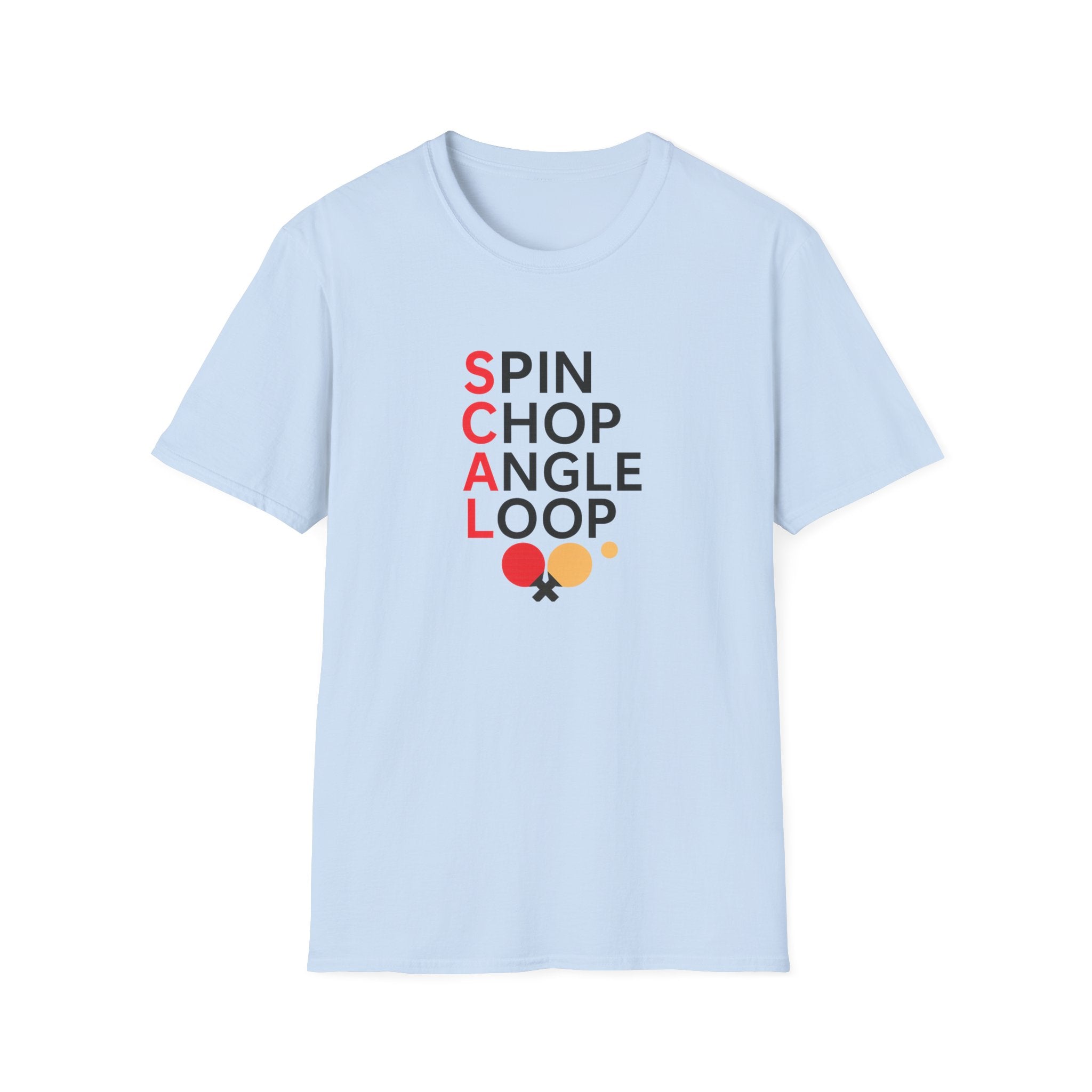 Sats and Stripes Table Tennis Spin, Chop, Angle, Loop T-Shirt Ping Pong Tee for Players Sky Blue