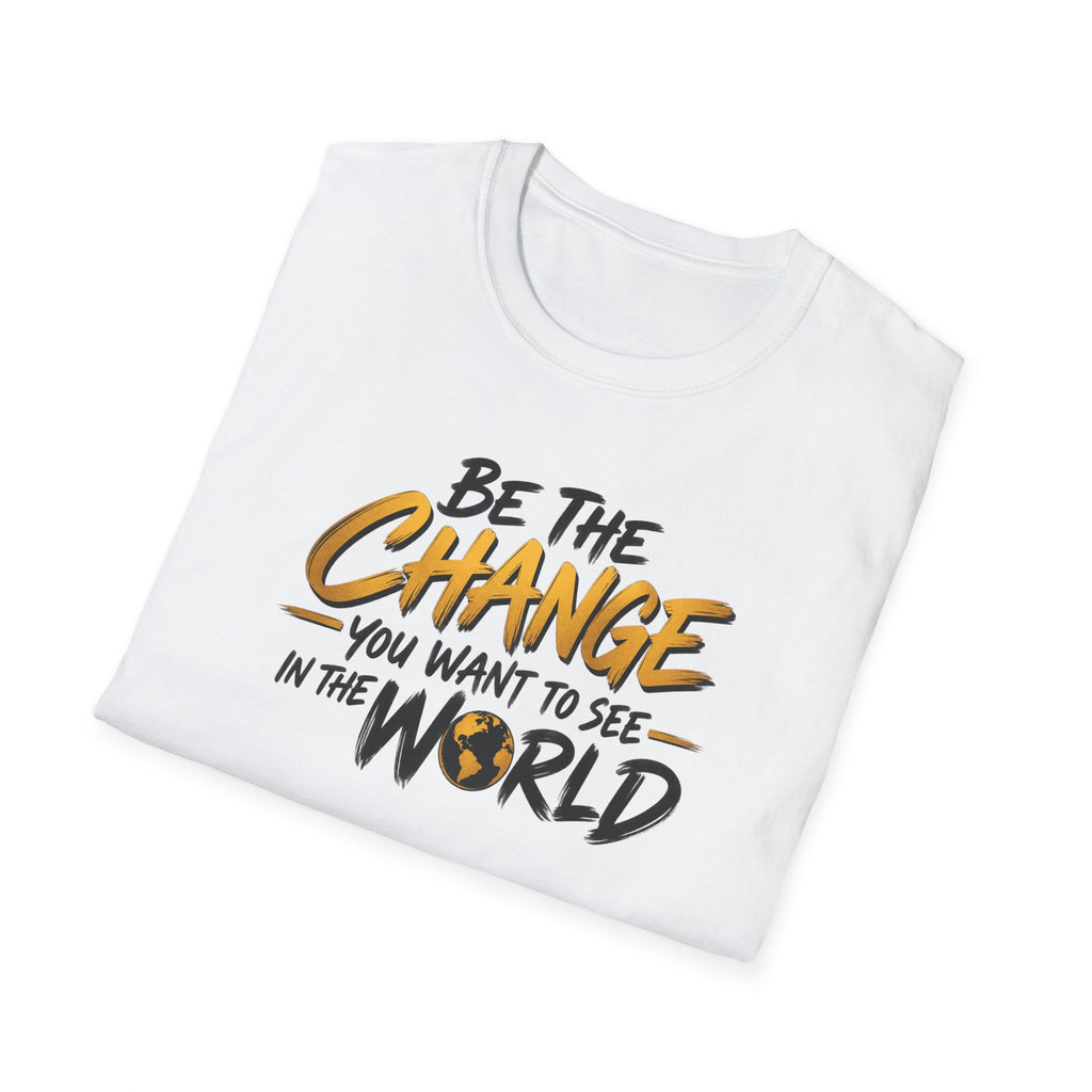 Satsandtripes.com Be the Change T-Shirt – Inspirational World Change Graphic Tee White Folded
