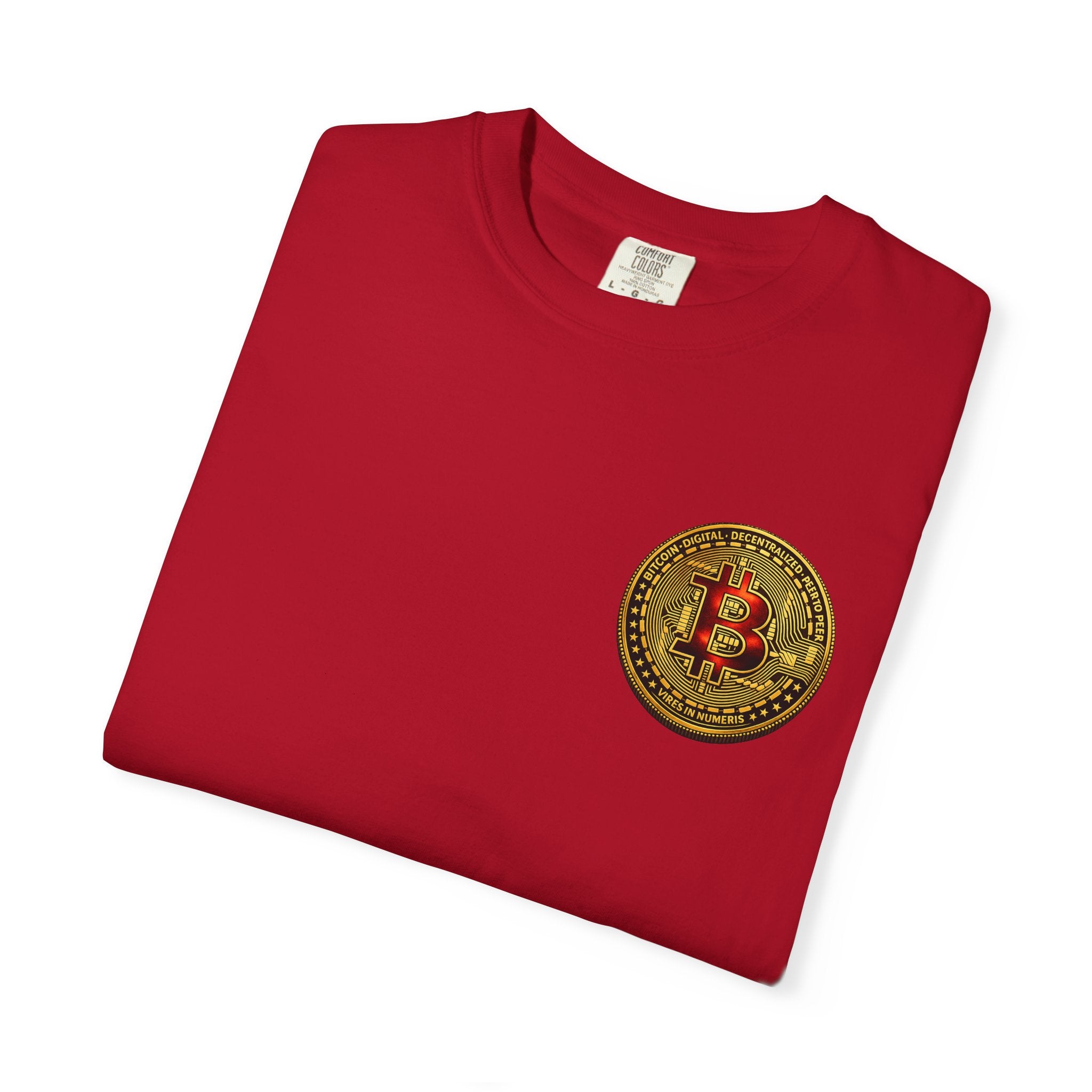 Bitcoin Rotgoldmünze Taschen-Logo T-Shirt 4 Farben 100% Baumwolle