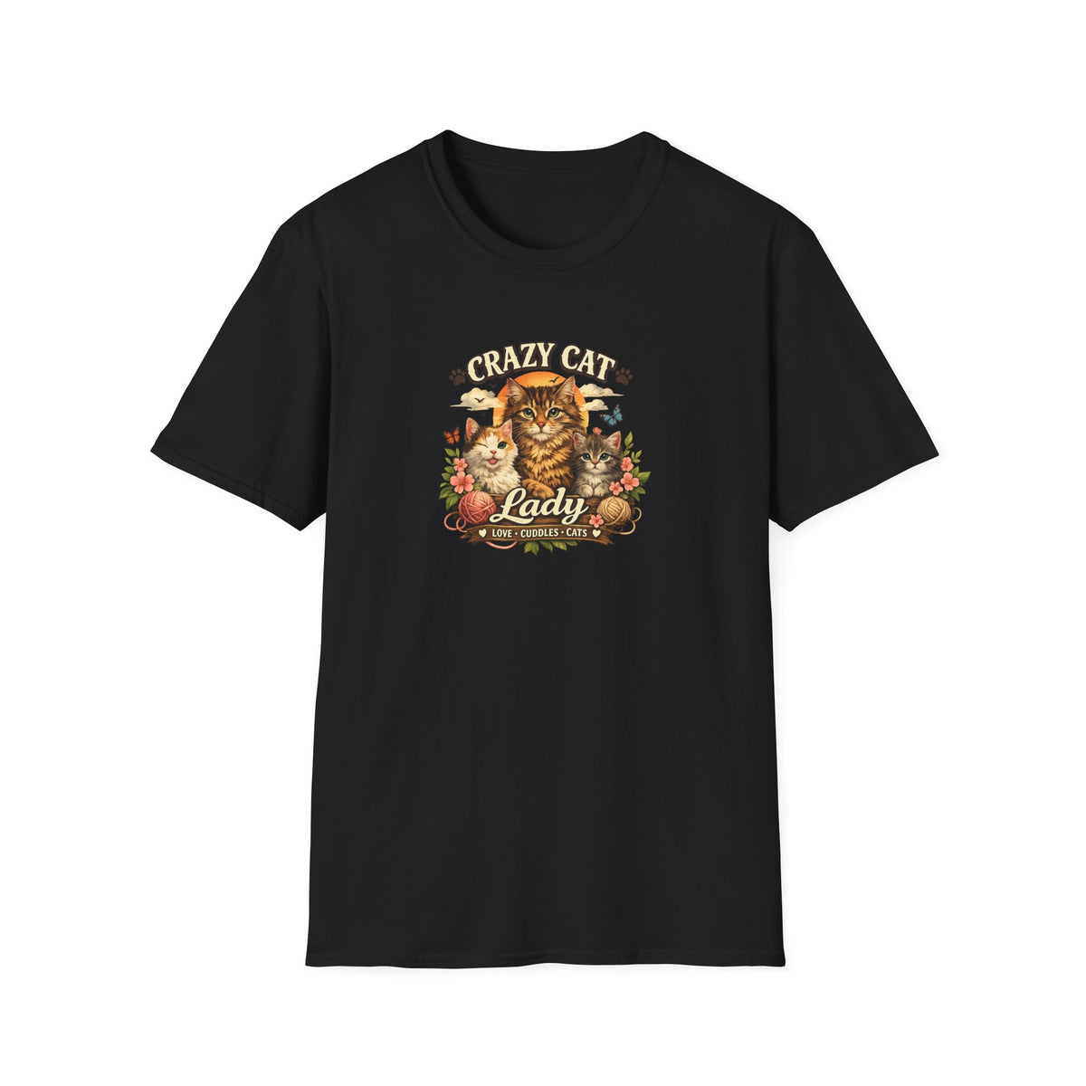 SatsandStripes.com Crazy Cat Lady T-Shirt Funny Cat Lover Shirt Cat Mom Tee Cute Cat Graphic Shirt Gift for Cat Lovers Black