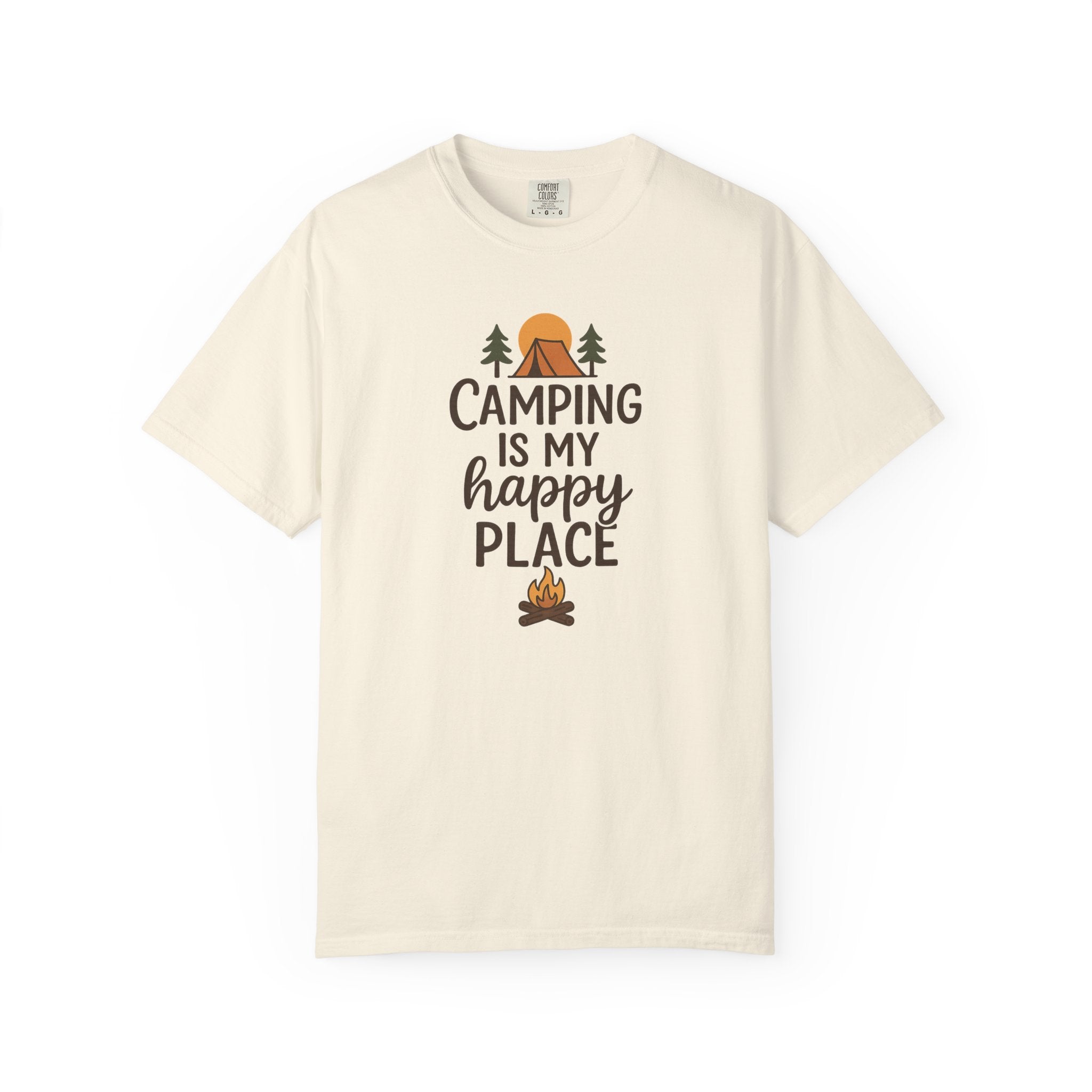 Camping Is My Happy Place T-Shirt Camping Grafik-T-Shirt, Zelt- & Lagerfeuer-Design 5 Farben 100% Baumwolle