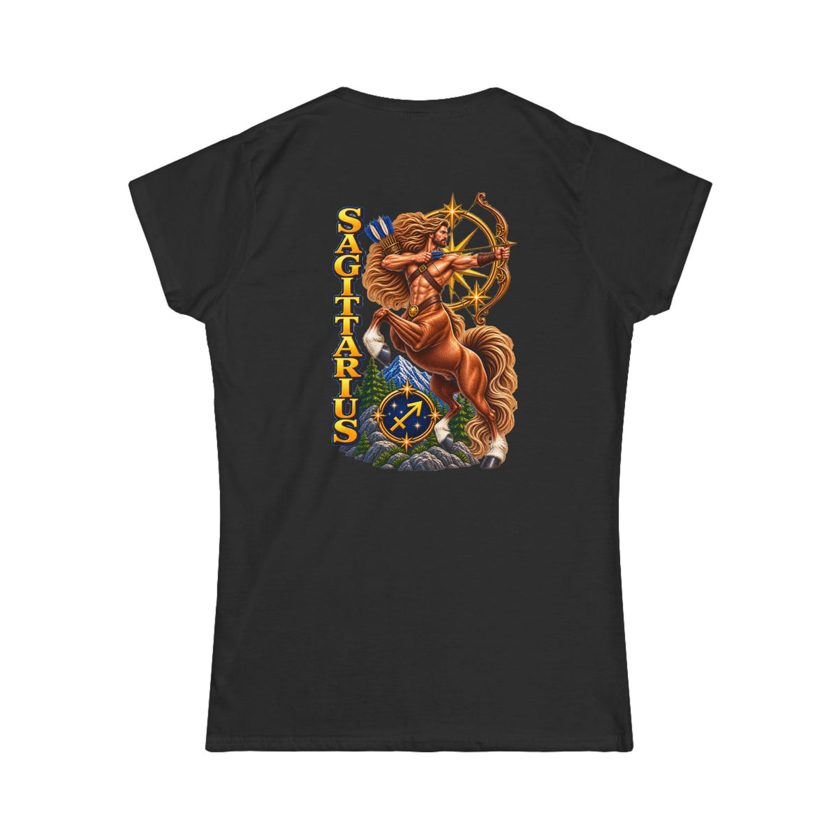 SatsandStripes.com Sagittarius Zodiac Women's T-Shirt – Bold Archer Centaur Astrology Tee Nov 22–Dec 21 - Black
