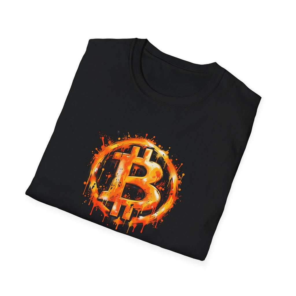 SatsandStripes.com Bitcoin Graffiti Spray Paint Softstyle® T-Shirt  Bold BTC Street Art Graphic Tee Black Folded