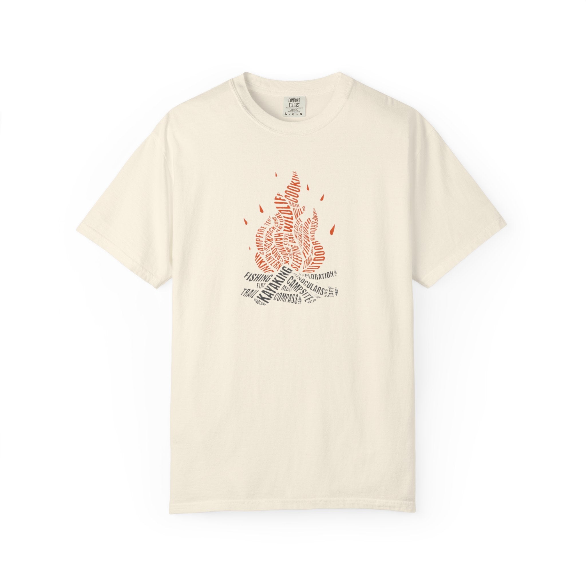 Sats and Stripes Campfire Typography T-shirt Camping Bonfire Graphic Tee Ivory