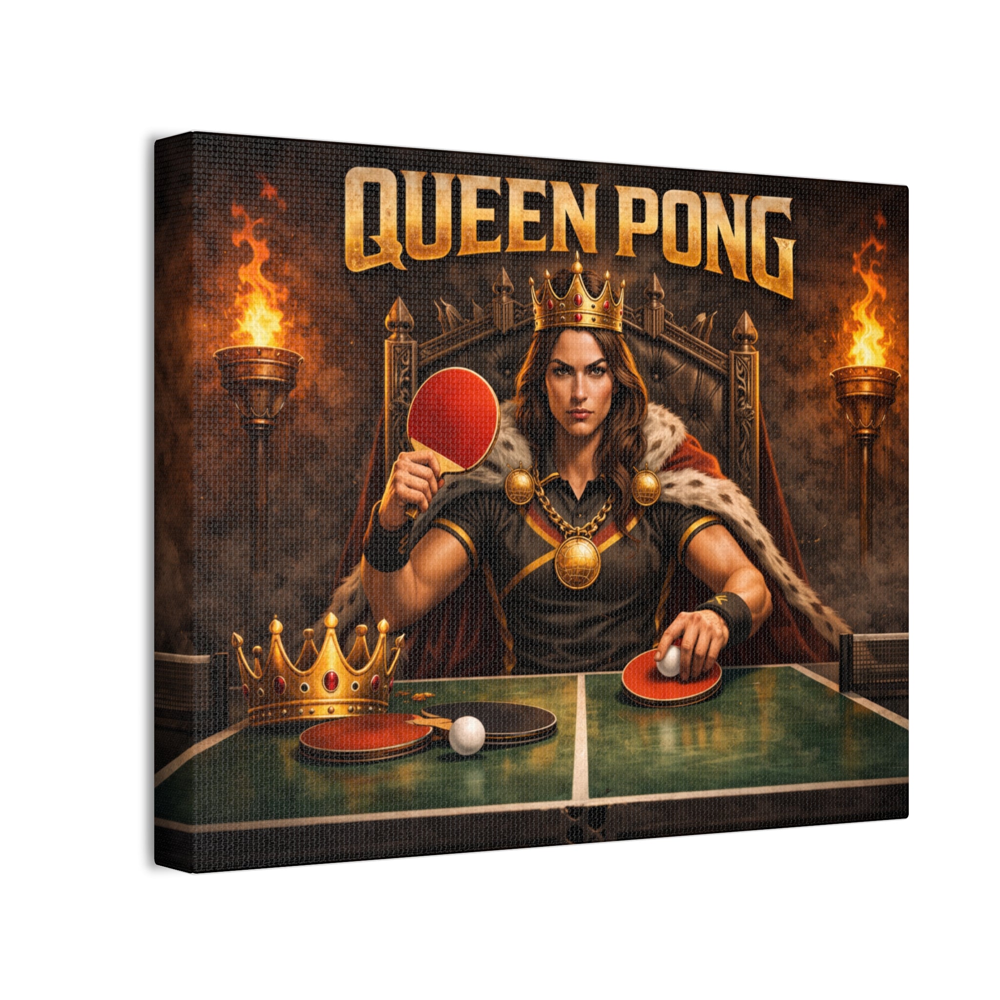 Queen Pong Table Tennis Canvas Stretched Canvas Wall Art Game Room Decor 10 x 8
