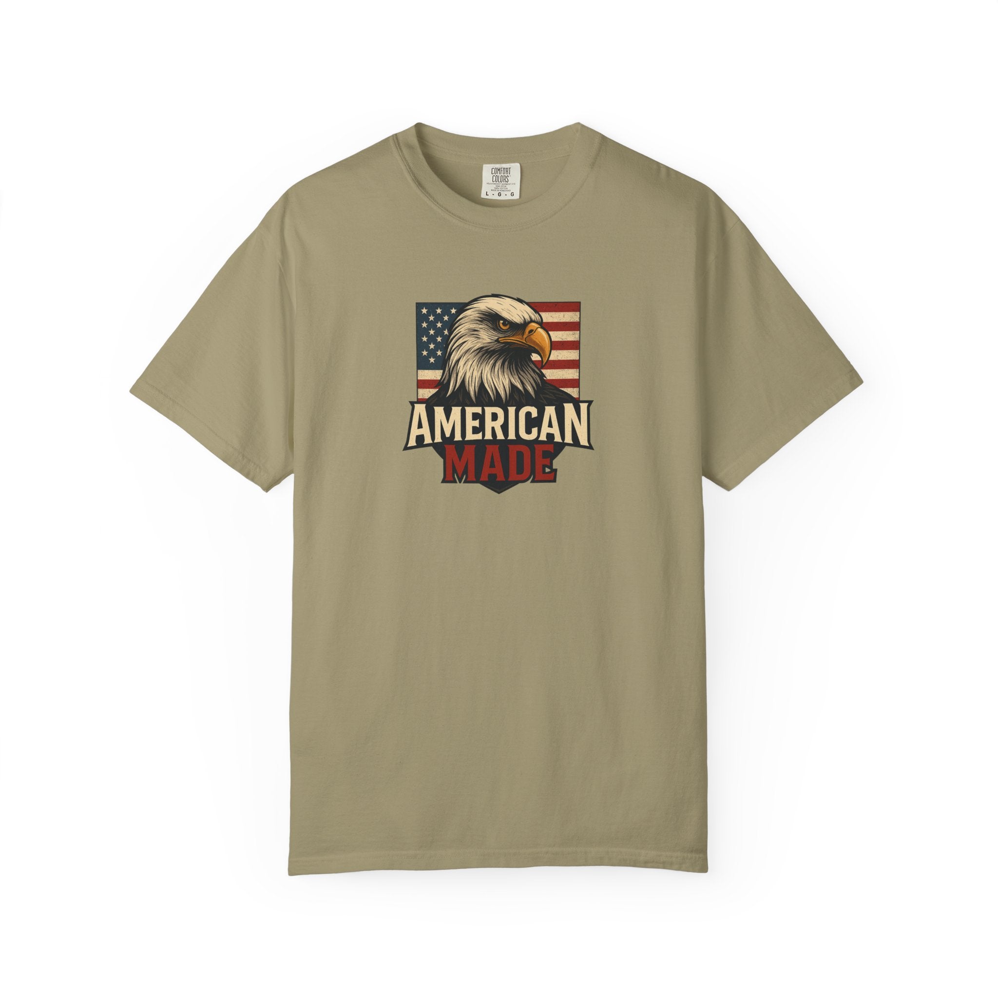 Sats and Stripes Patriotic Eagle T-Shirt for Freedom Lovers American Made USA Pride Gift Khaki