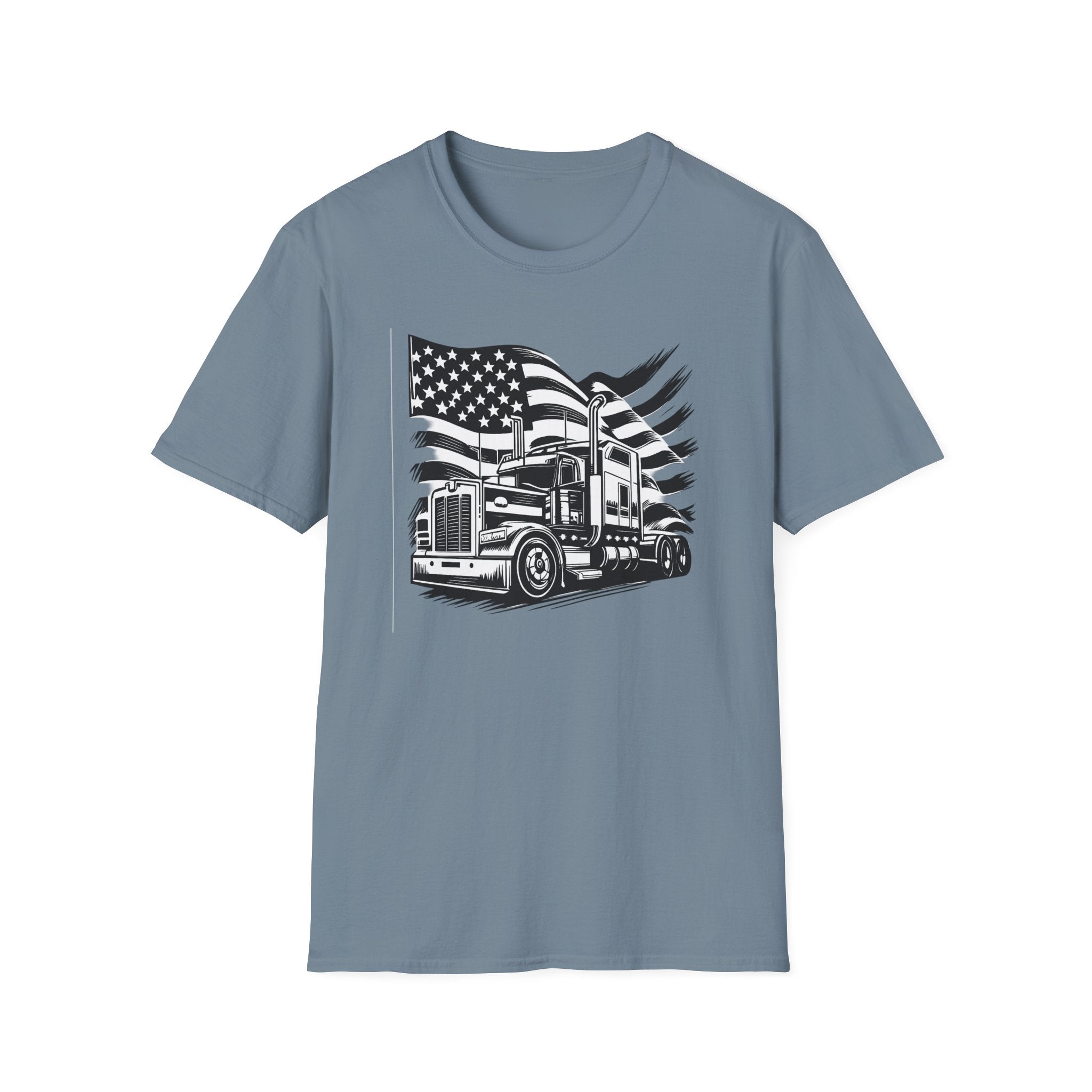 Amerikanischer Trucker Stolz T-Shirt Patriotischer Sattelzug Grafik T-Shirt für LKW-Fahrer USA Flagge Big Rig Shirt 5 Farben 100% Baumwolle