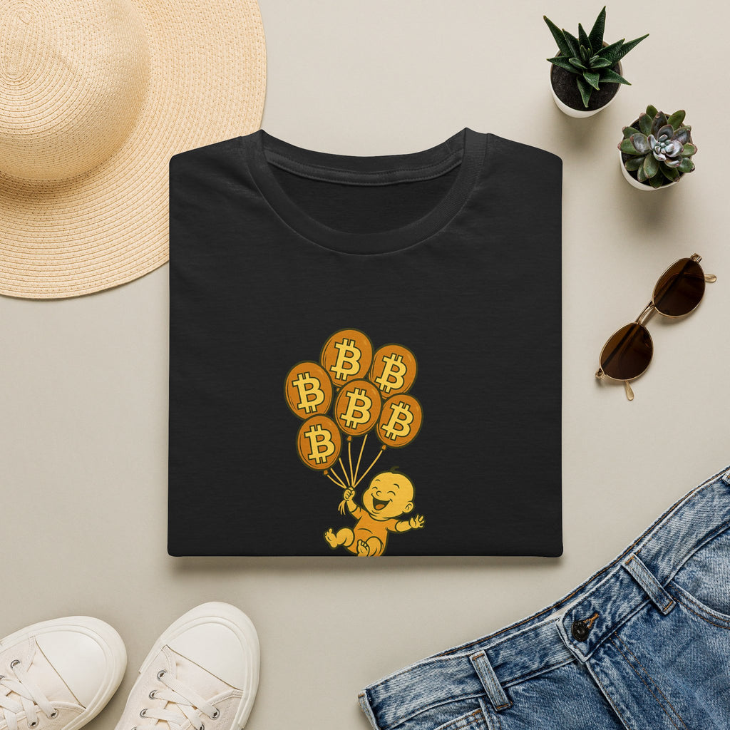 Sats and Stripes Skys The Limit Bitcoin T-Shirt Funny Tshirt Black Folded