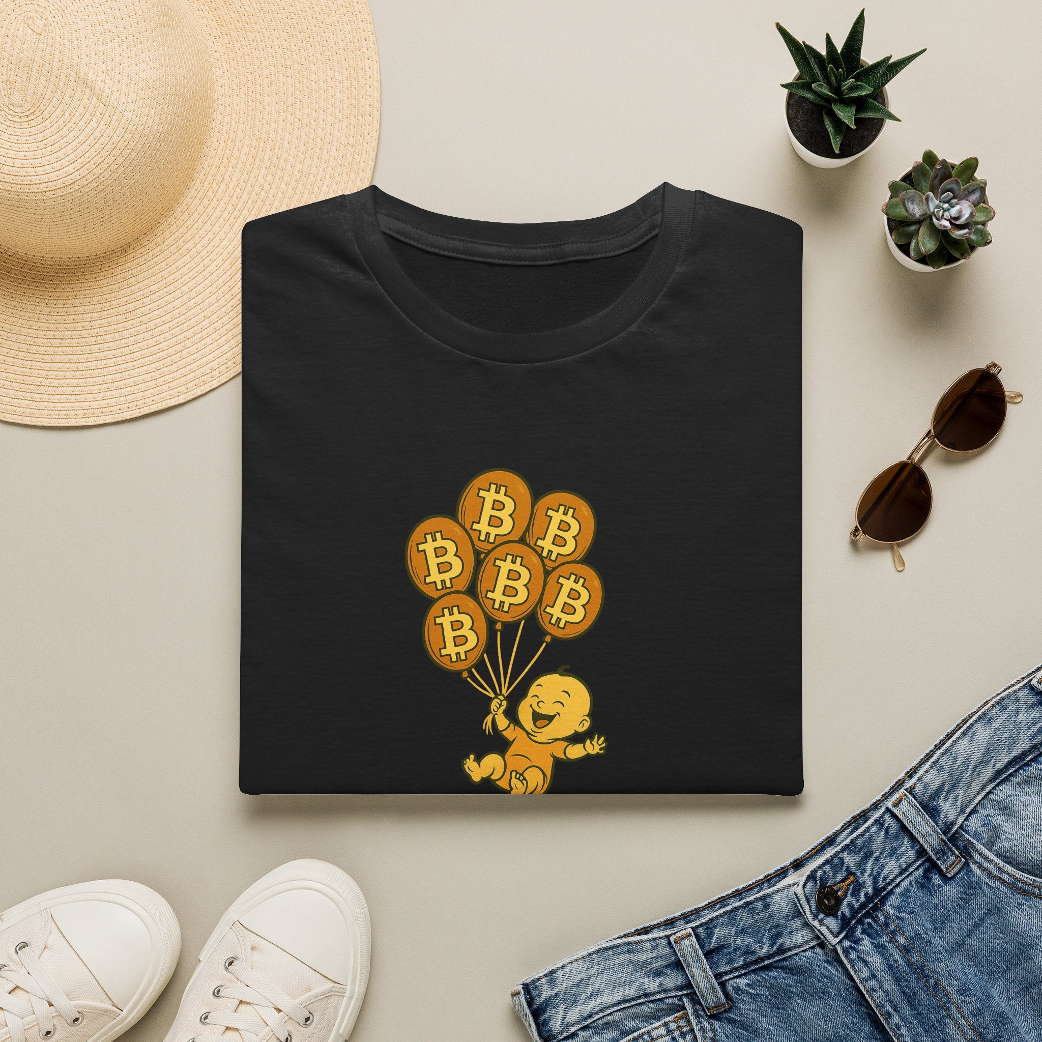 Sats and Stripes Skys The Limit Bitcoin T-Shirt Funny Tshirt Black Folded