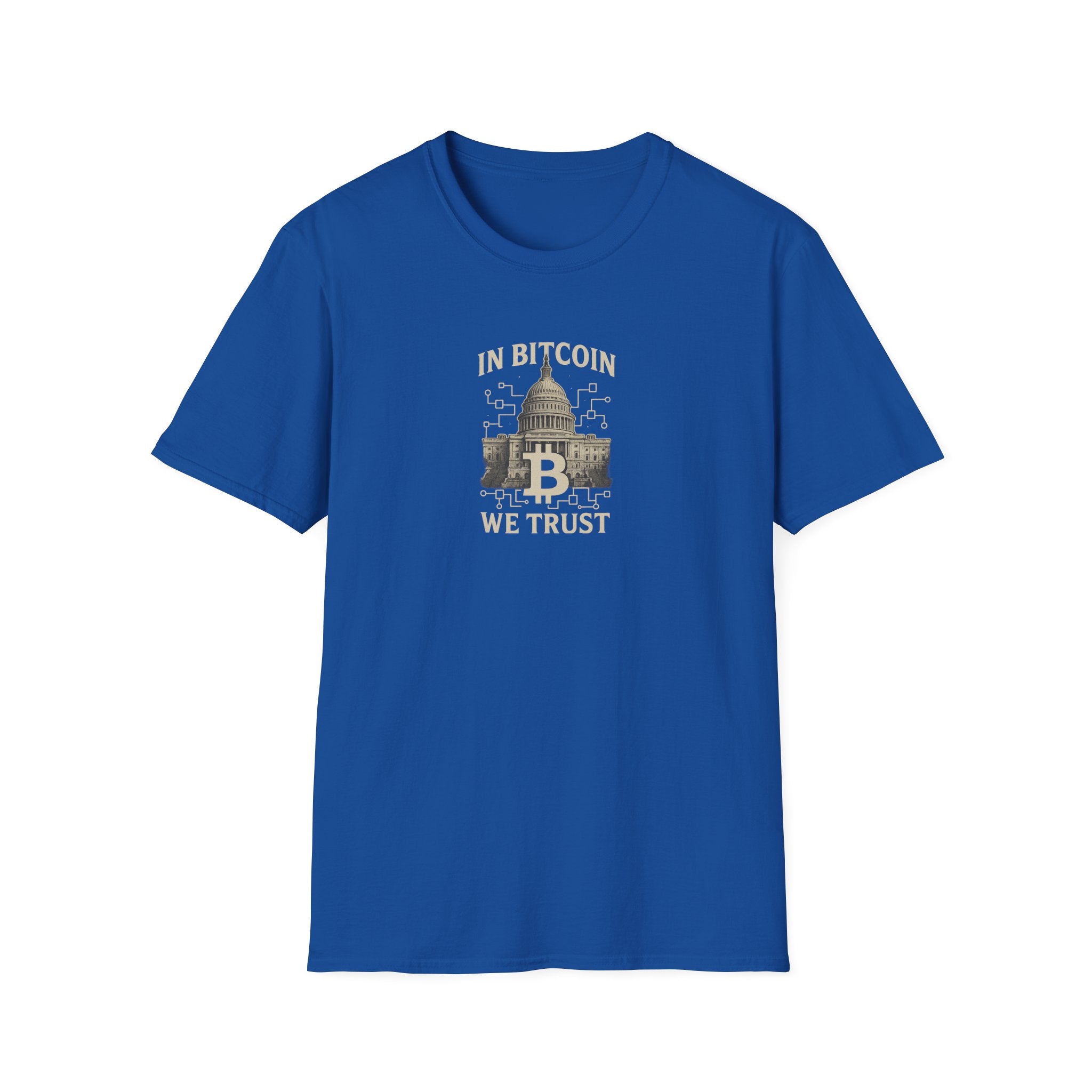 Sats and Stripes In Bitcoin We Trust Political Crypto T-Shirt Capitol Building & Blockchain Graphic Tee Blue