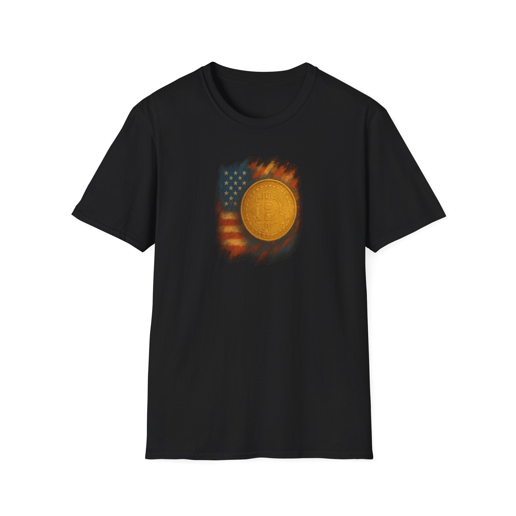 Bitcoin Patriot Flag and Coin Tshirt BTC Crypto Art Tee 100% cotton