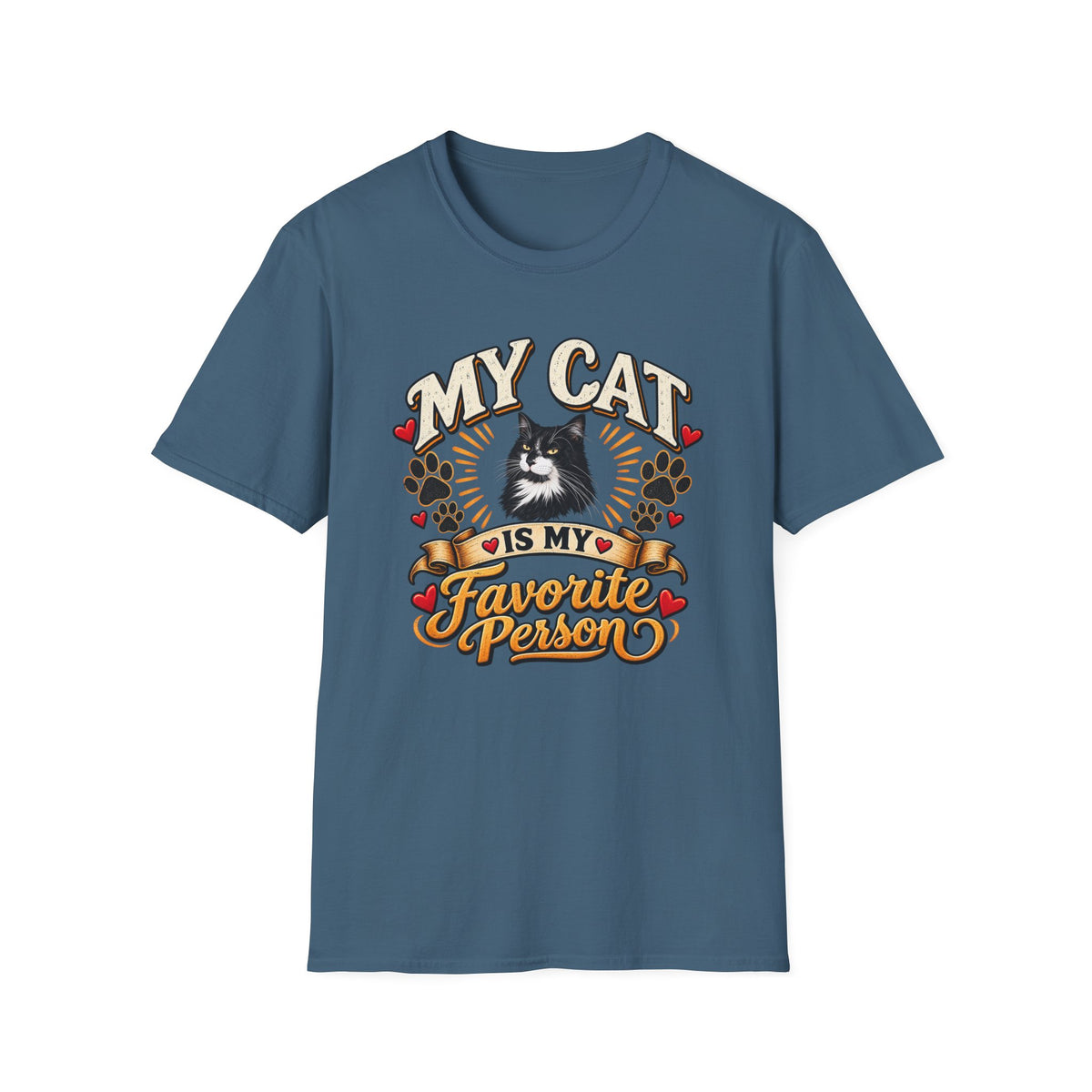 SatsandStripes.com My Cat Is My Favorite Person Personalized Softstyle® T-Shirt – Custom Pet Photo Cat Lover Shirt Indigo Blue