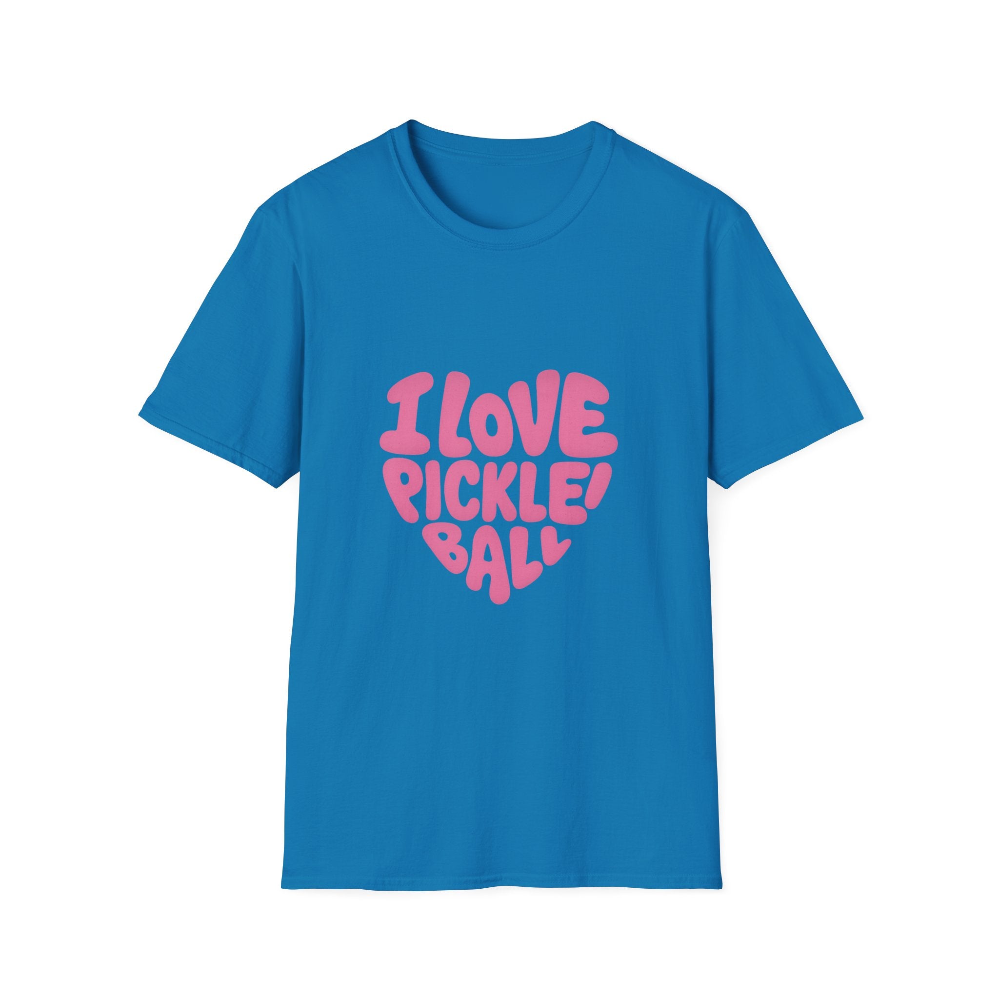 Sats and Stripes I Love Pickleball Heart Tee Cute Retro Bubble Letters T-Shirt Blue