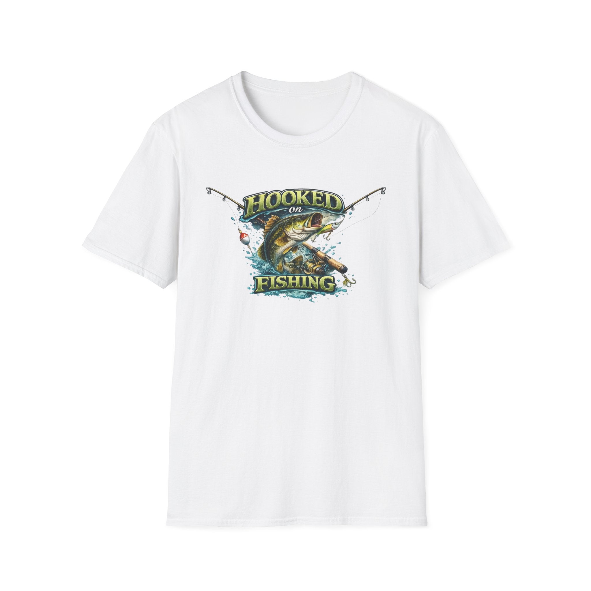 Hooked on Fishing T-Shirt Bass Fishing Graphic Tee for Anglers 8 colors 100% cotton