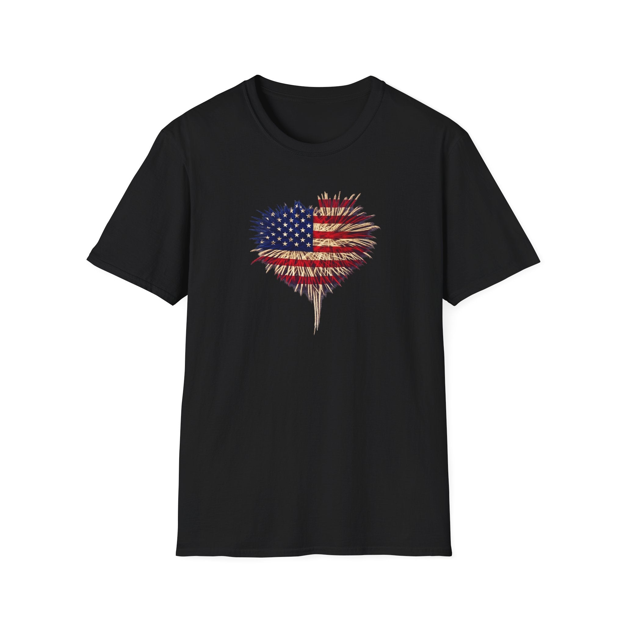 Amerikanische Flagge Feuerwerk Herz T-Shirt Patriotisches 4. Juli Shirt USA Unabhängigkeitstag Tee 7 Farben 100% Baumwolle