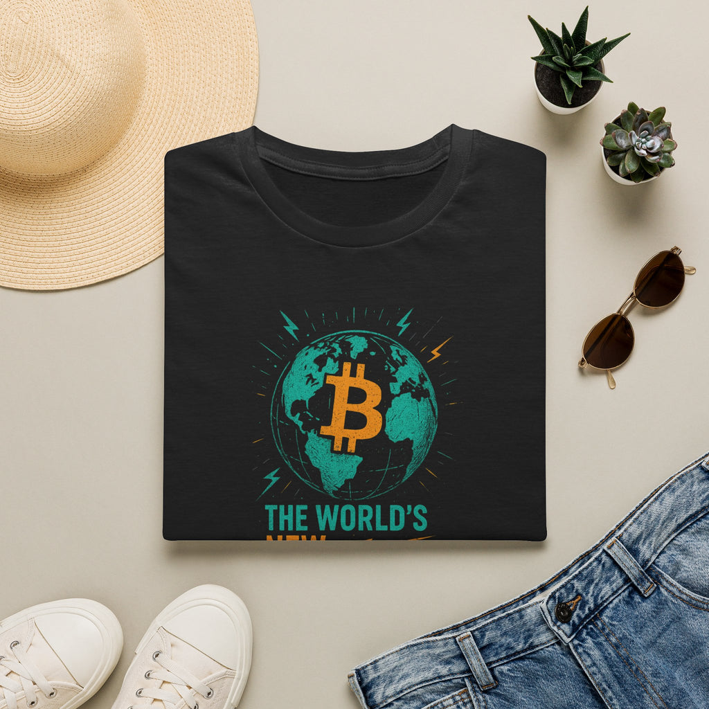 Sats and Stripes Bitcoin World Currency T-Shirt Black Folded